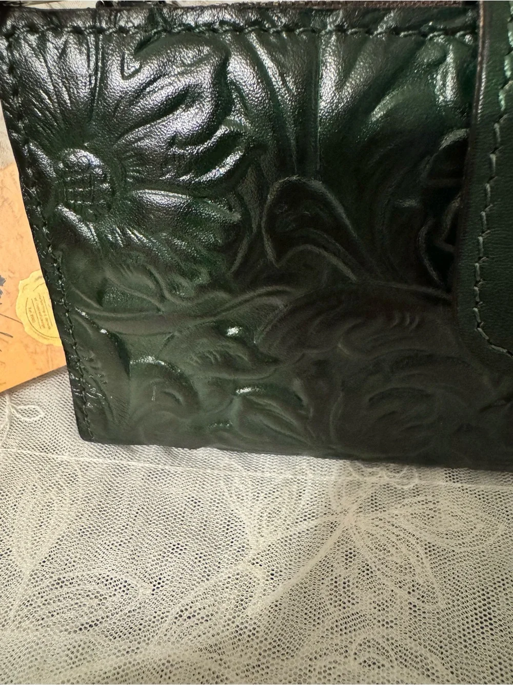 Patricia Nash Embroidered Leather Wallet Clutch in Dark Green